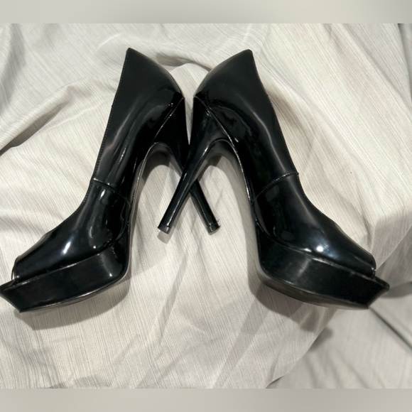 Marc Fisher black patent leather platform peep toe high heeled shoes size 7 - Picture 12 of 15